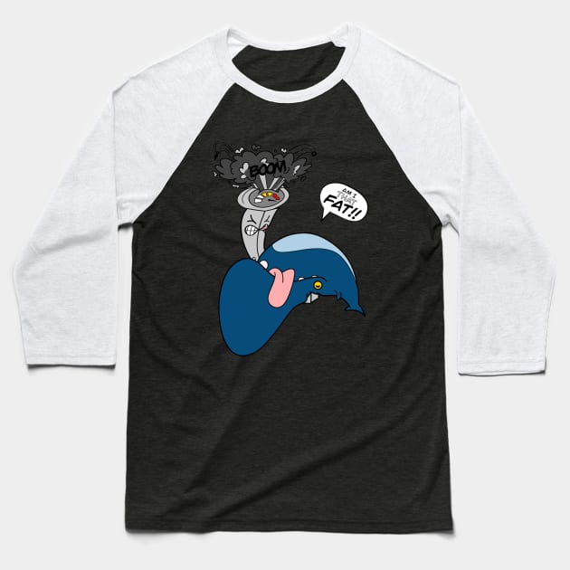 Am I THAT FAT! blue whale funny cartoon Baseball T-Shirt by Odd Creatures